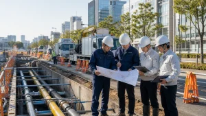 キャプティ導管工事の吸収分割で工事台帳と道路復旧計画を照合する実務担当者