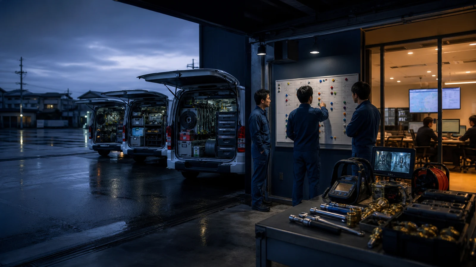 漏水修理会社M&Aで夜間受付・当番表・車両工具・修理履歴を照合する配管メンテナンスチーム